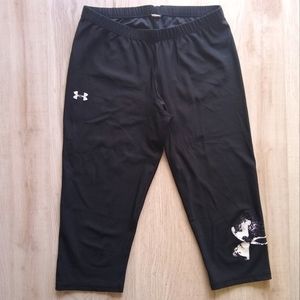 Under Armour Leggings Capri Black White Logo Graphic Performance Large